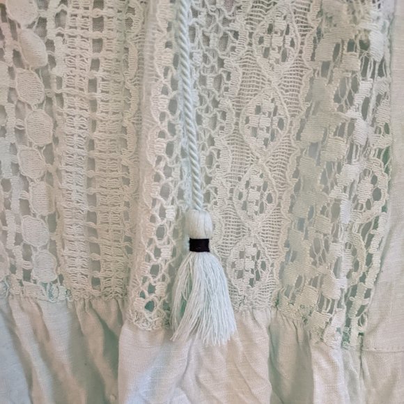 Hollister Lace Light Turquoise Top with Tassels and 3/4 Length Sleeves - Picture 4 of 7